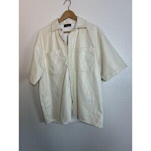 Pull & Bear Jacket Womens Small White Faux Leather Short Sleeve Snap Shacket